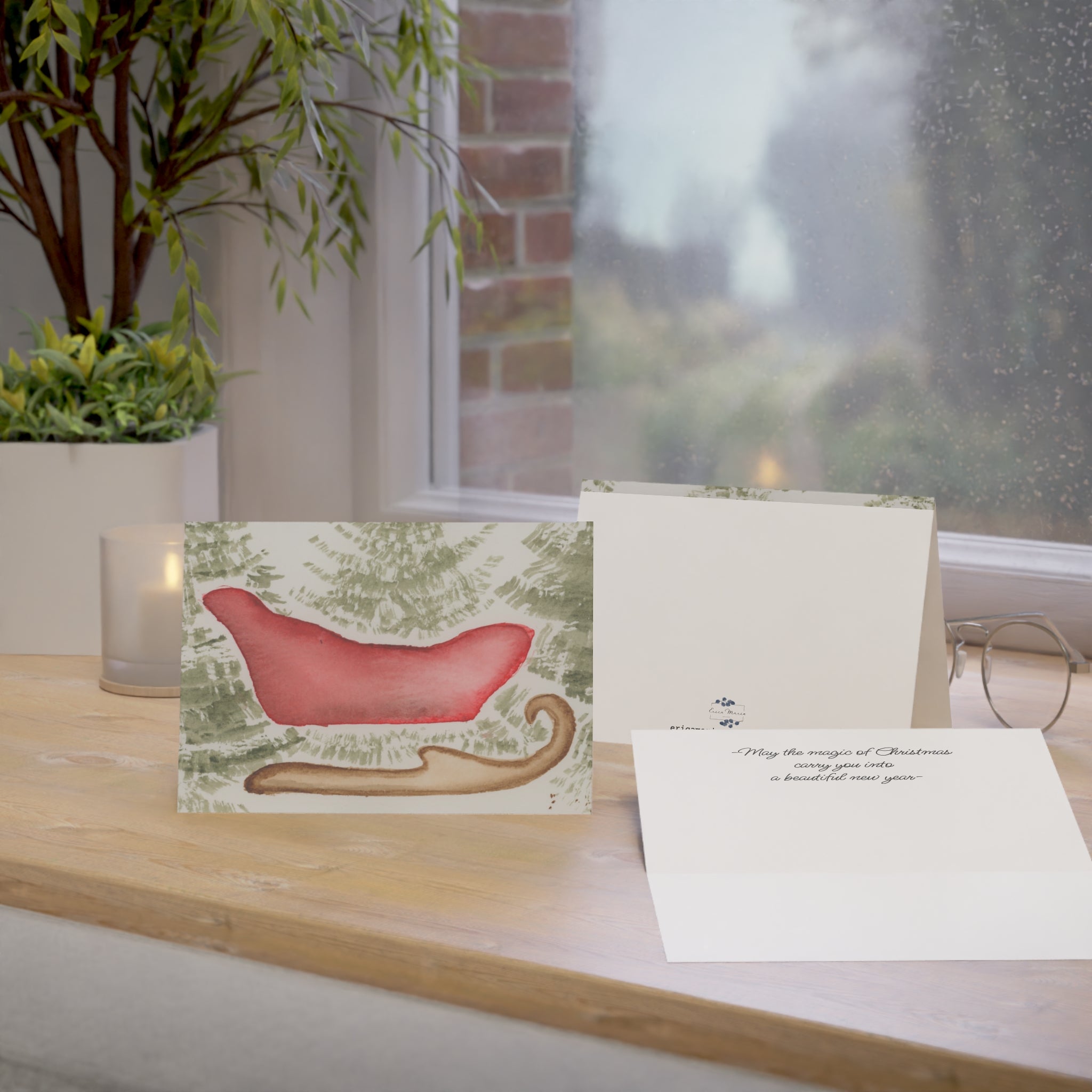 Holiday Sleigh Greeting Cards (Set of 1, 10, 30, 50)