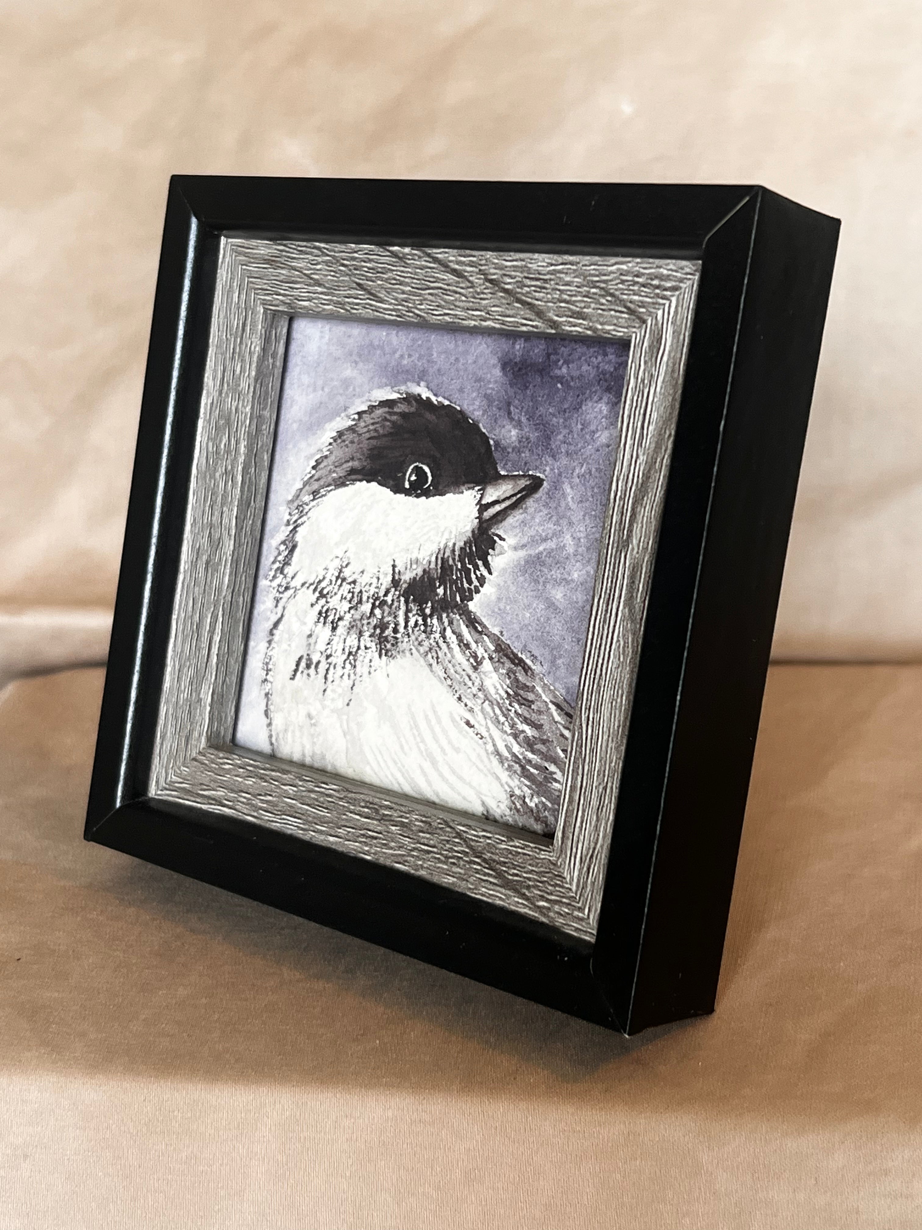 Chickadee Original Artwork |3x3 | Framed